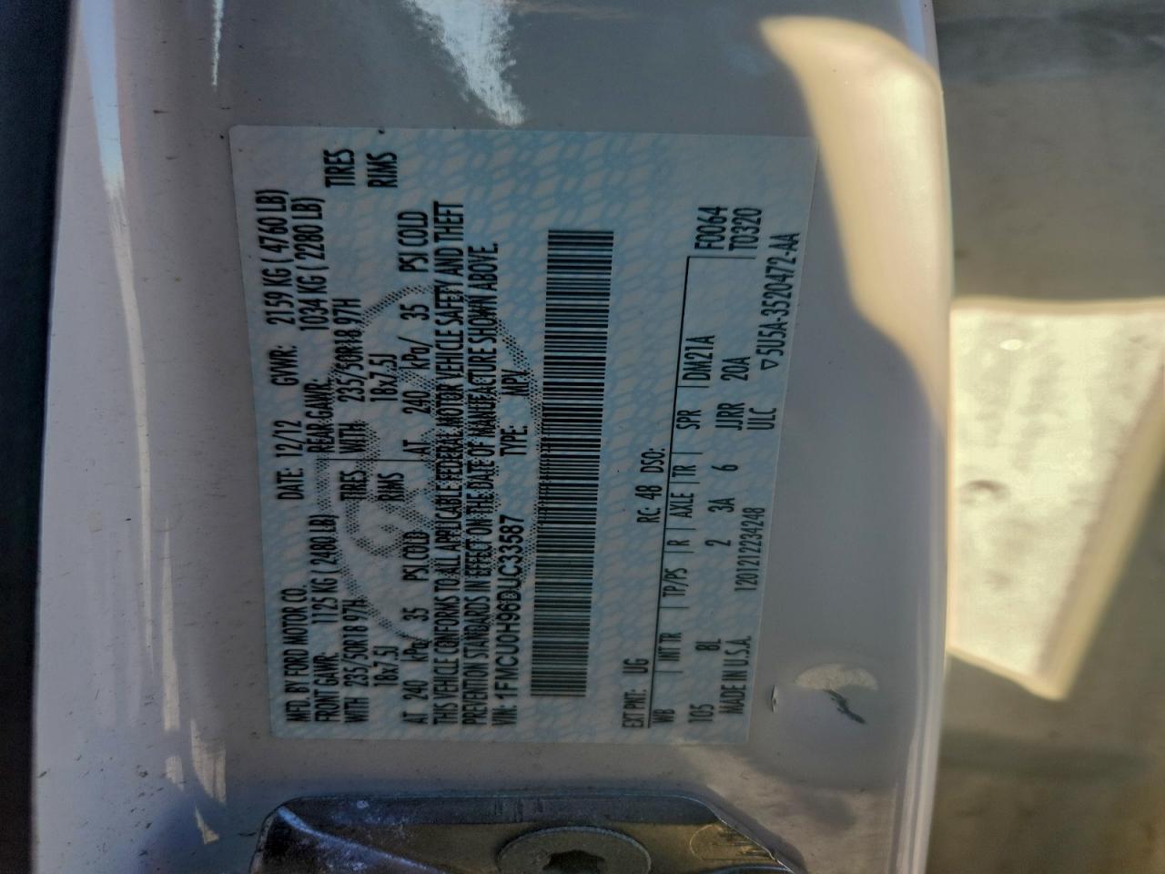 2013 Ford Escape Sel VIN: 1FMCU0H96DUC33587 Lot: 96414665