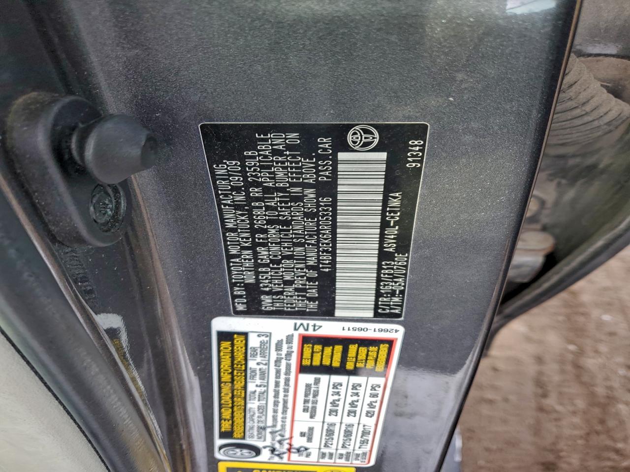 2010 Toyota Camry Base VIN: 4T4BF3EK6AR053316 Lot: 96146875