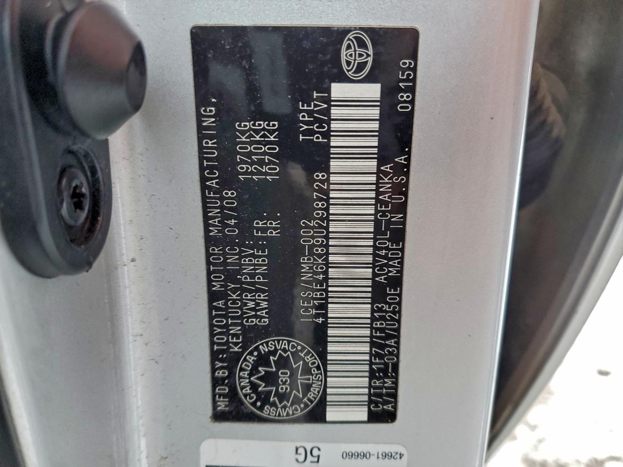 2009 Toyota Camry Base VIN: 4T1BE46K89U298728 Lot: 93262685