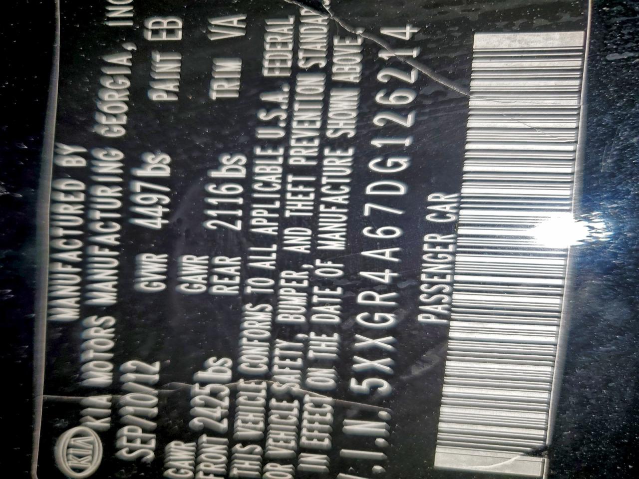 2013 Kia Optima Sx VIN: 5XXGR4A67DG126214 Lot: 95794705