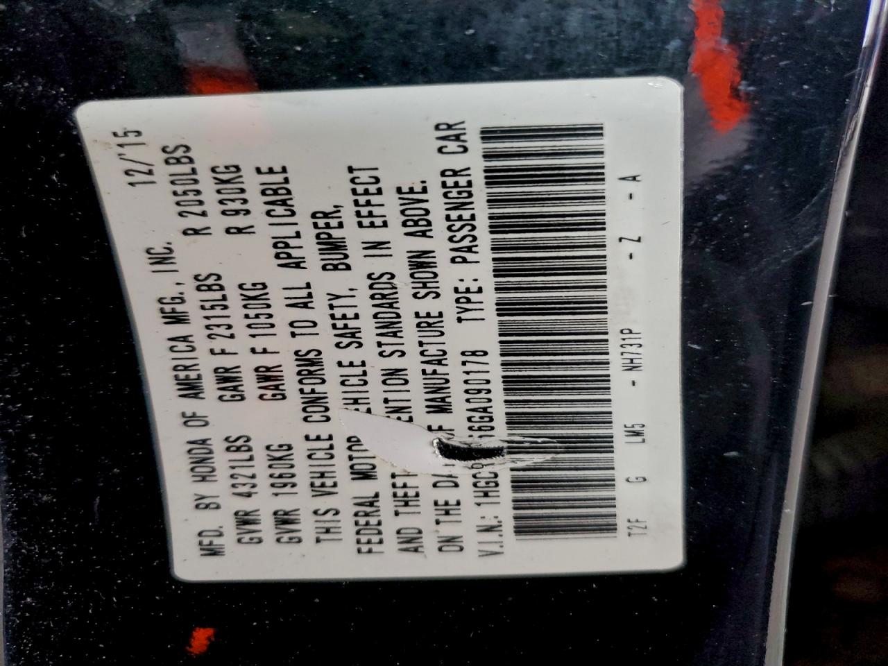 2016 Honda Accord Sport VIN: 1HGCR2F56GA090178 Lot: 95177715