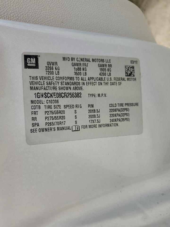 2012 Chevrolet Suburban C1500 Ltz VIN: 1GNSCKE08CR256382 Lot: 94924595