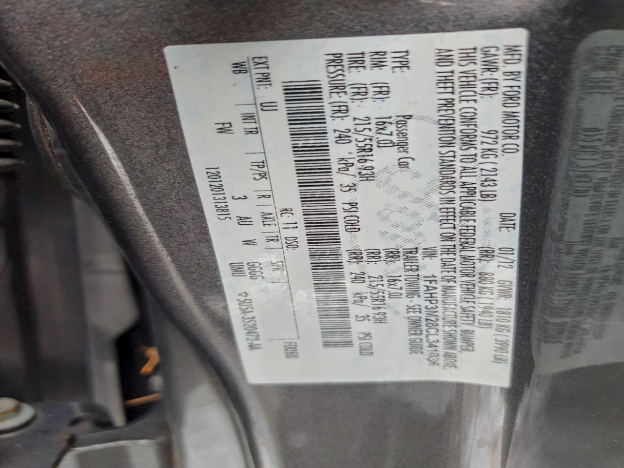 2012 Ford Focus Sel VIN: 1FAHP3M28CL341036 Lot: 94253245