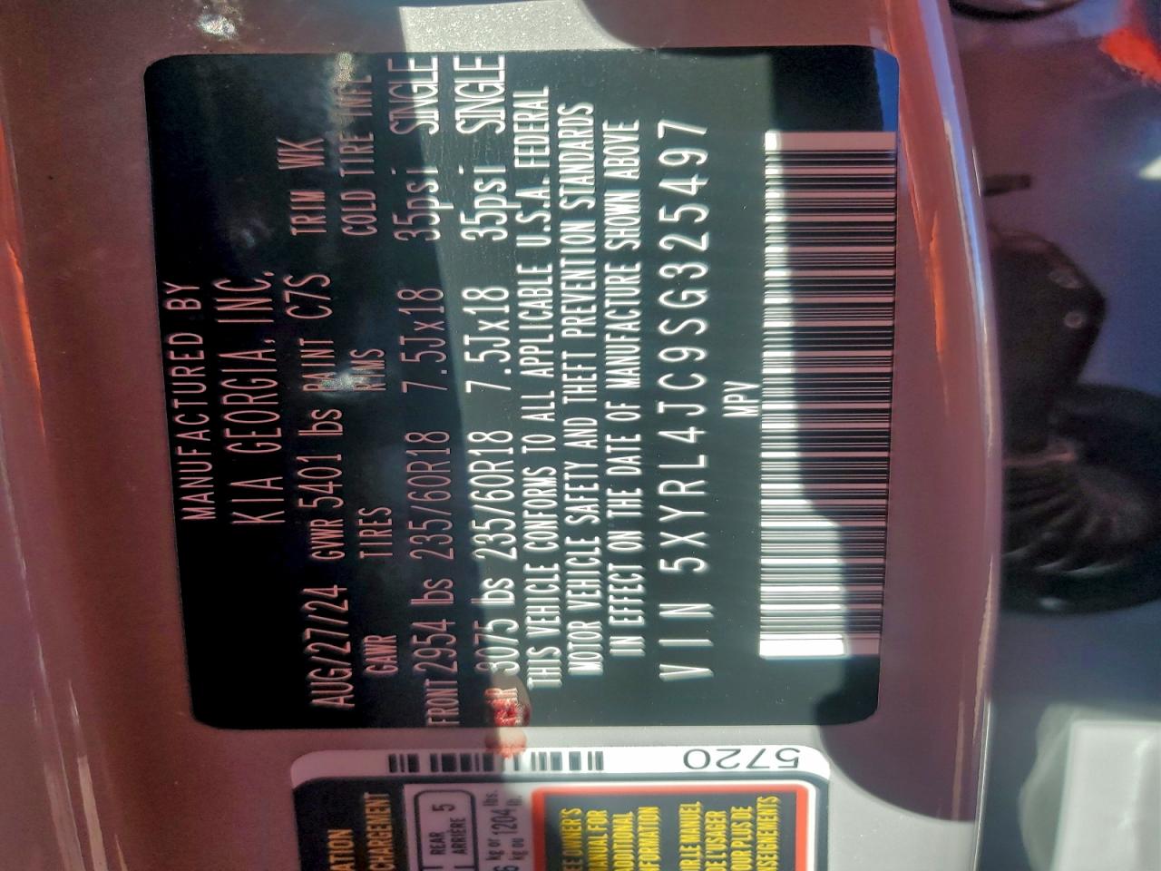 2025 Kia Sorento S VIN: 5XYRL4JC9SG325497 Lot: 95197835