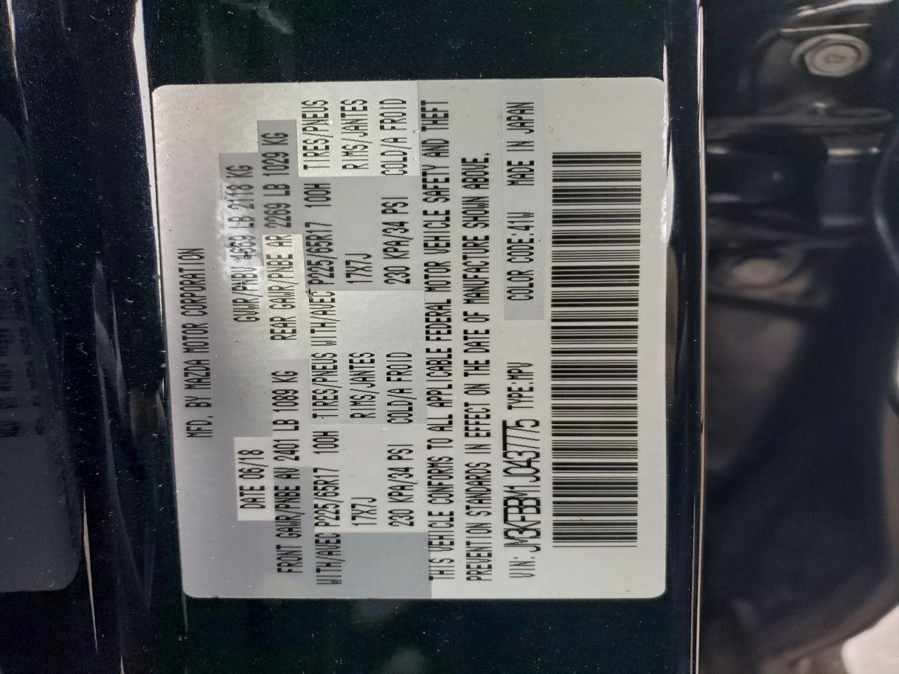 2018 Mazda Cx-5 Sport VIN: JM3KFBBM1J0437775 Lot: 95410065