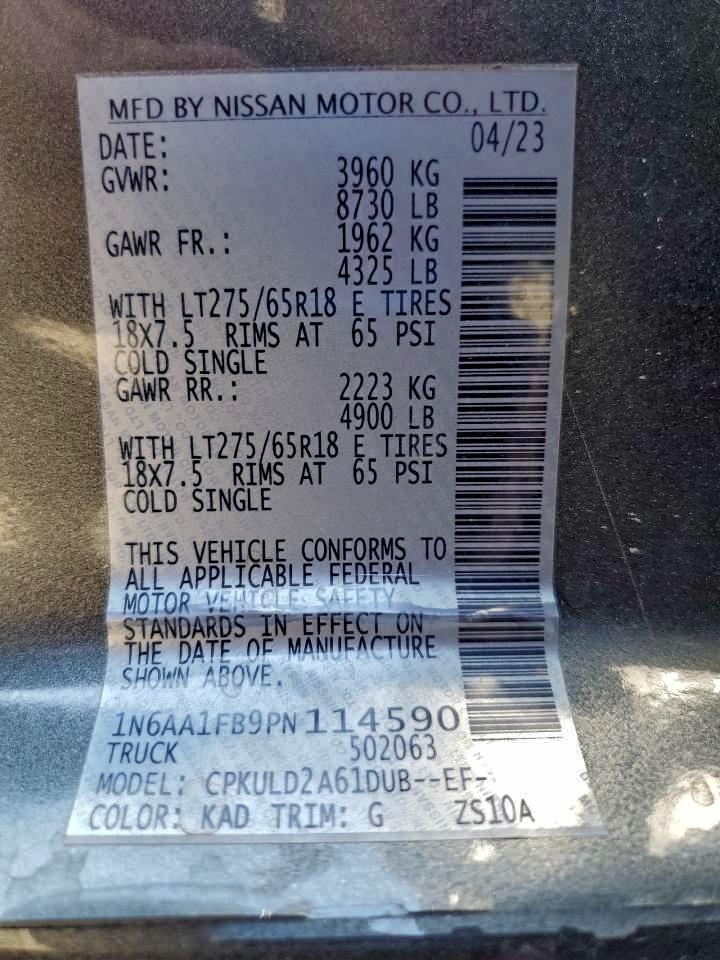 2023 Nissan Titan Xd Sv VIN: 1N6AA1FB9PN114590 Lot: 95746305