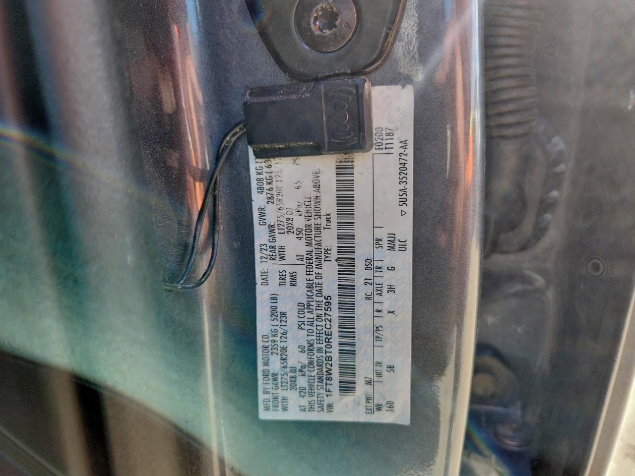 2024 Ford F250 Super VIN: 1FT8W2BT0REC27595 Lot: 96511045