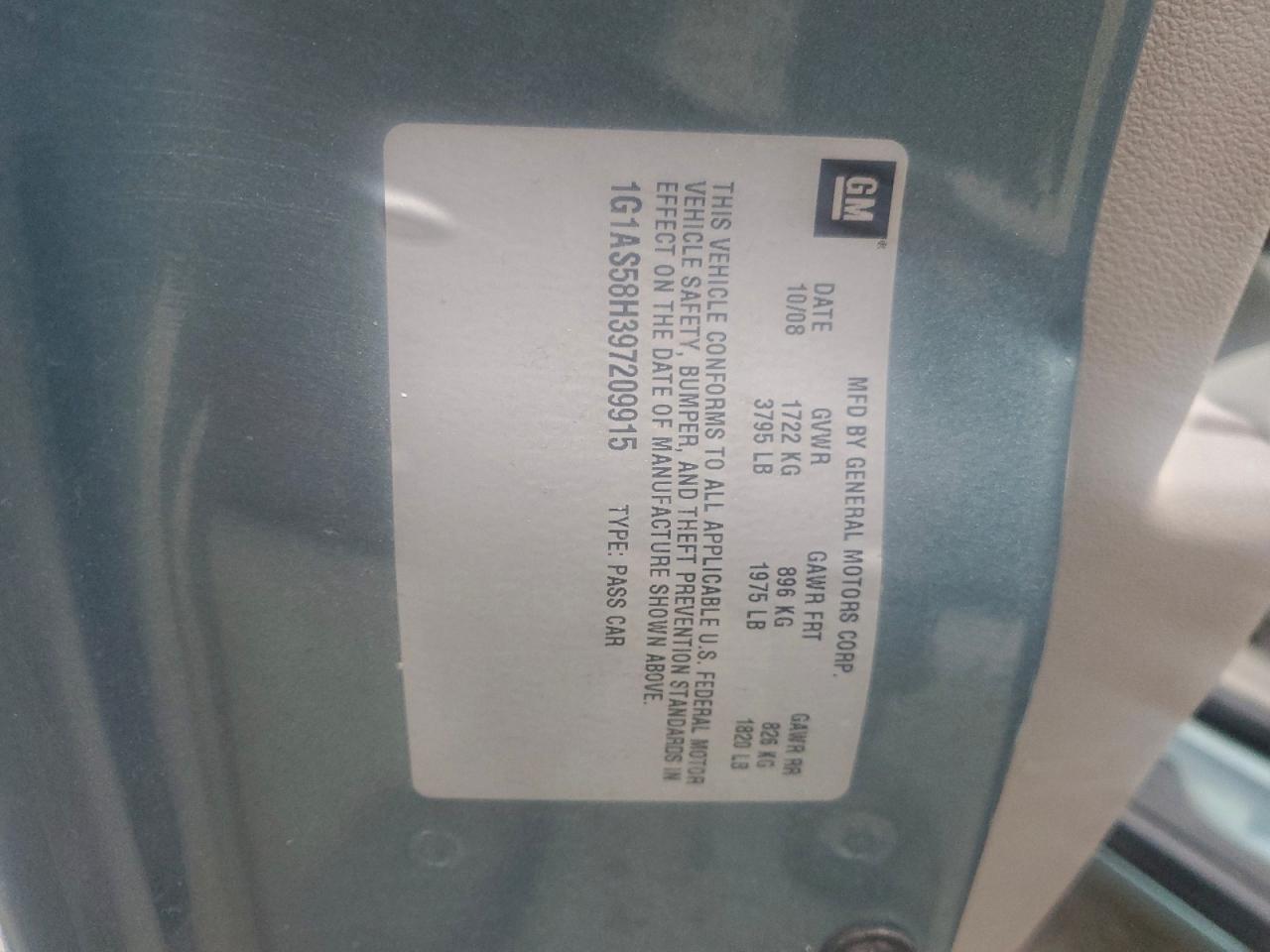 2009 Chevrolet Cobalt Ls VIN: 1G1AS58H397209915 Lot: 95793375