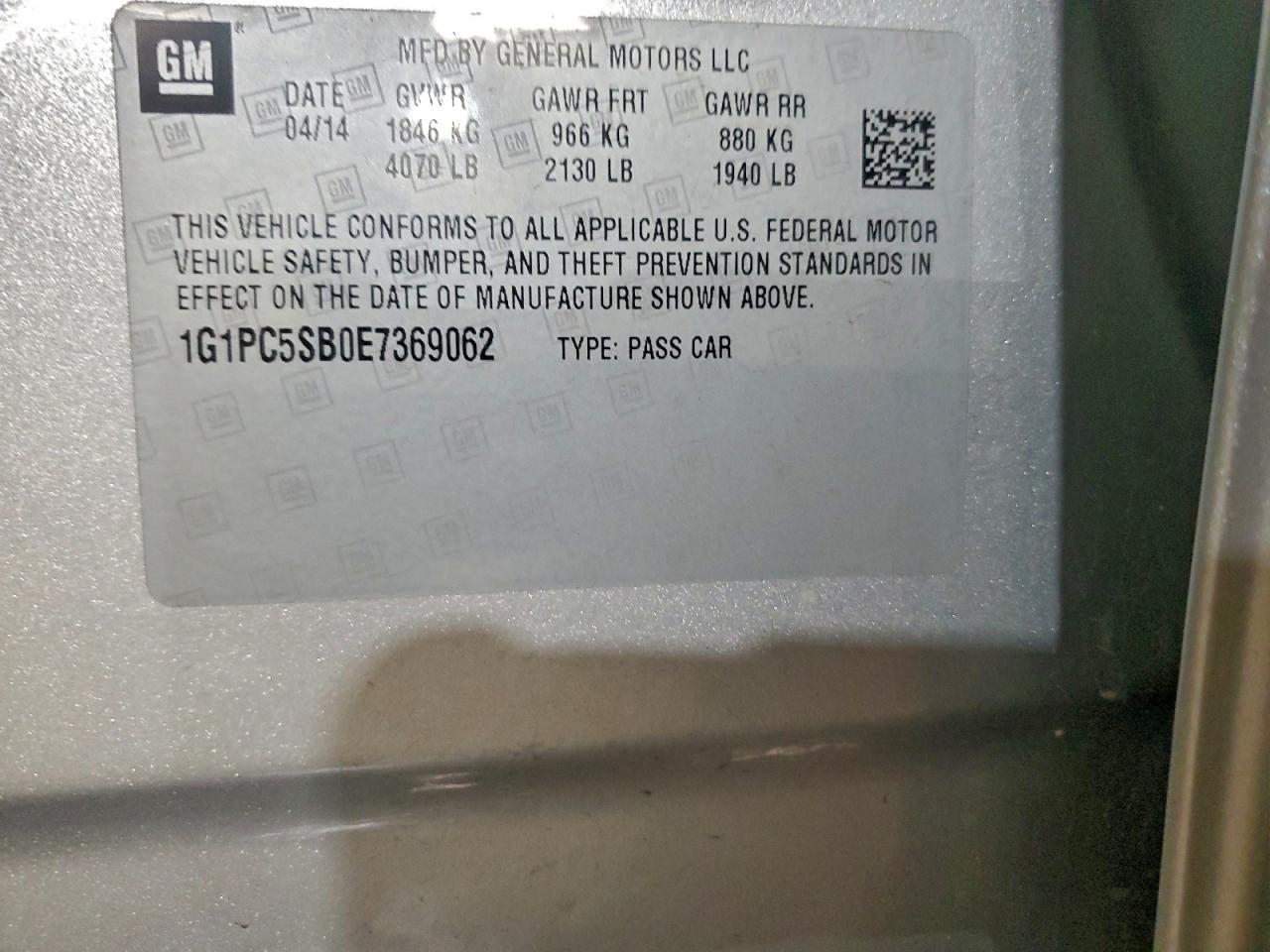 2014 Chevrolet Cruze Lt VIN: 1G1PC5SB0E7369062 Lot: 94815965