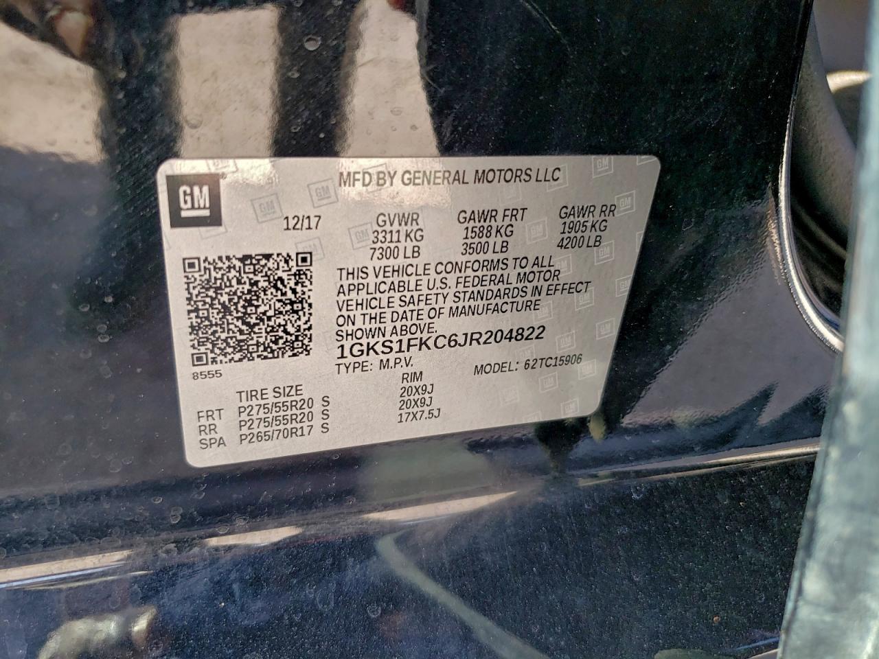 2018 GMC Yukon Xl C1500 Sle VIN: 1GKS1FKC6JR204822 Lot: 95851345