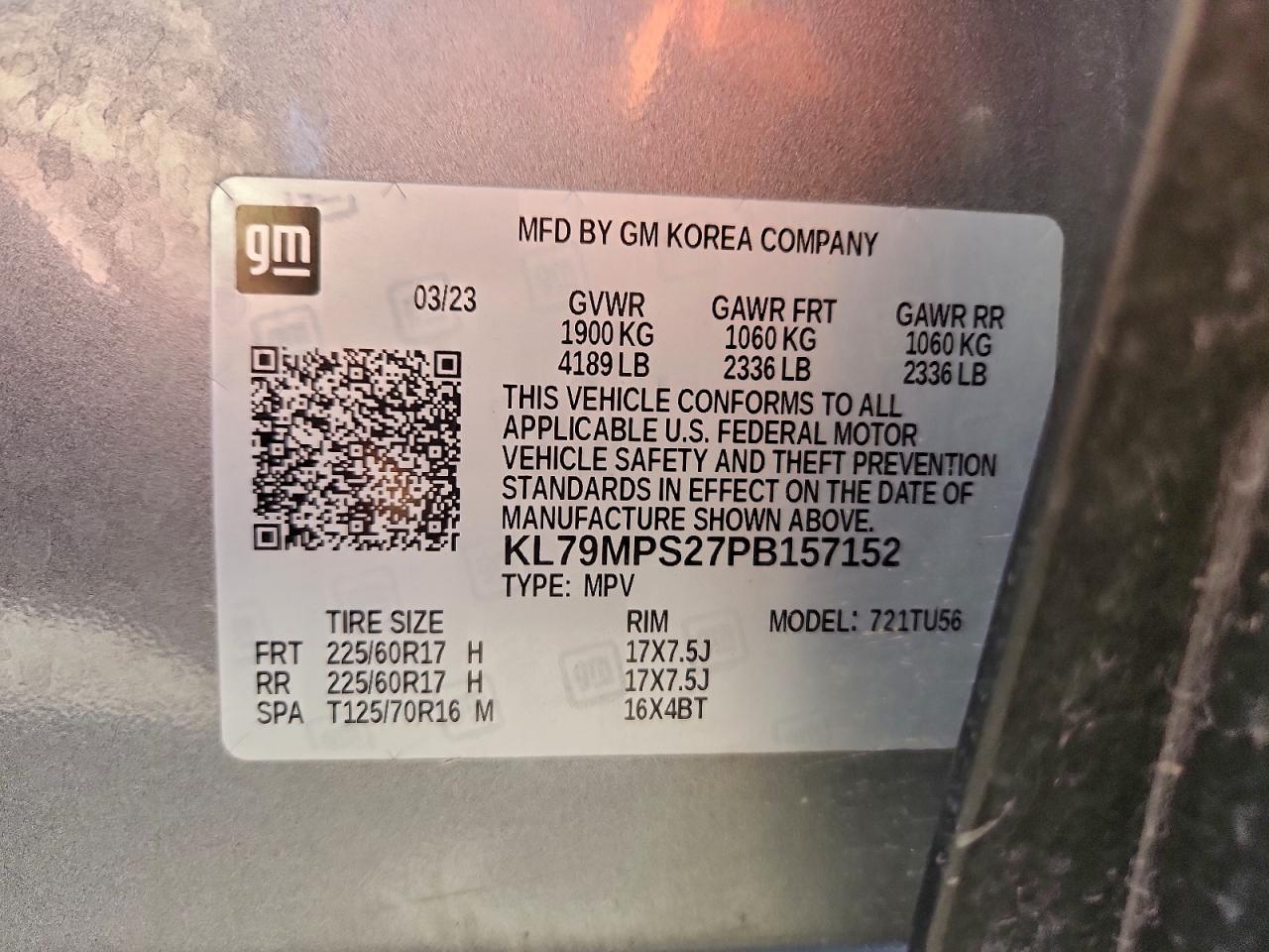 2023 Chevrolet Trailblazer Lt VIN: KL79MPS27PB157152 Lot: 94999925