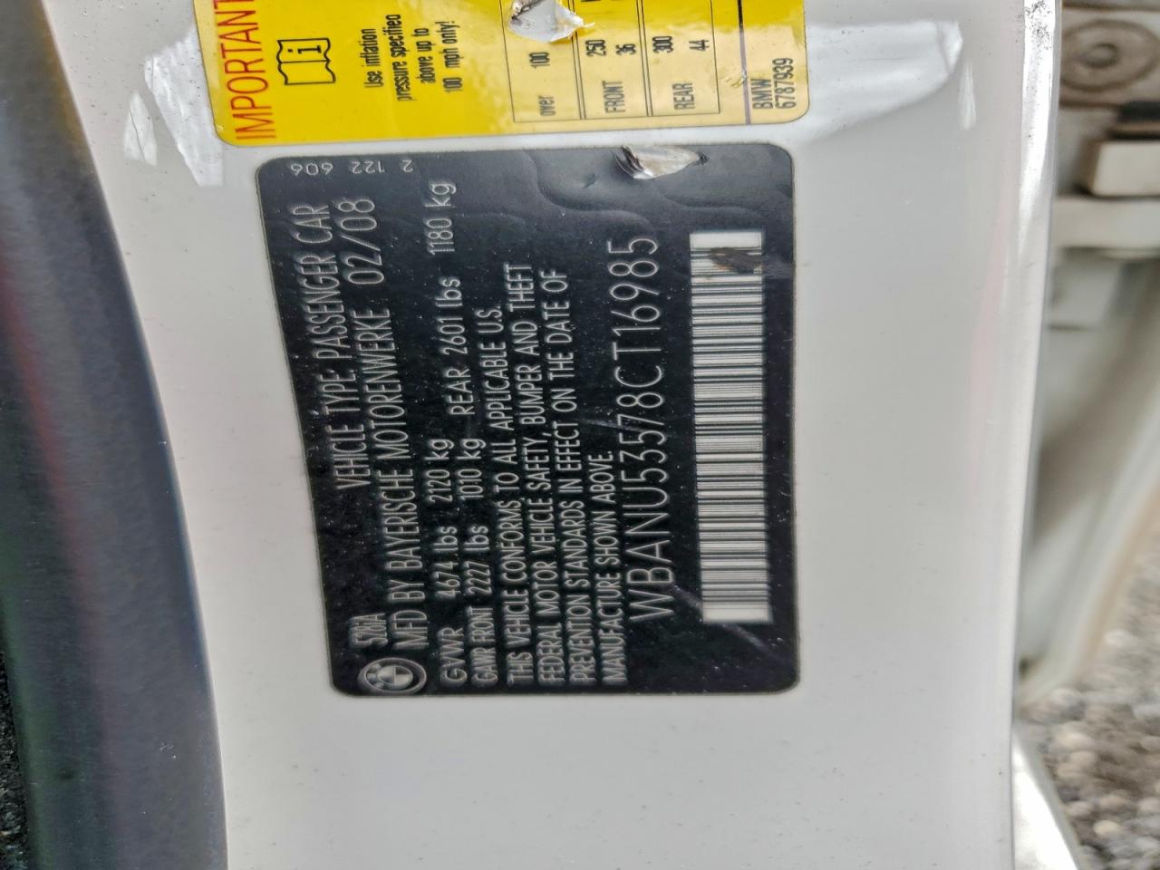 2008 BMW 528 I VIN: WBANU53578CT16985 Lot: 94456395