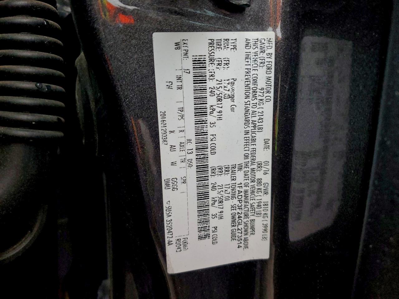 2016 Ford Focus Se VIN: 1FADP3F24GL273514 Lot: 94456275