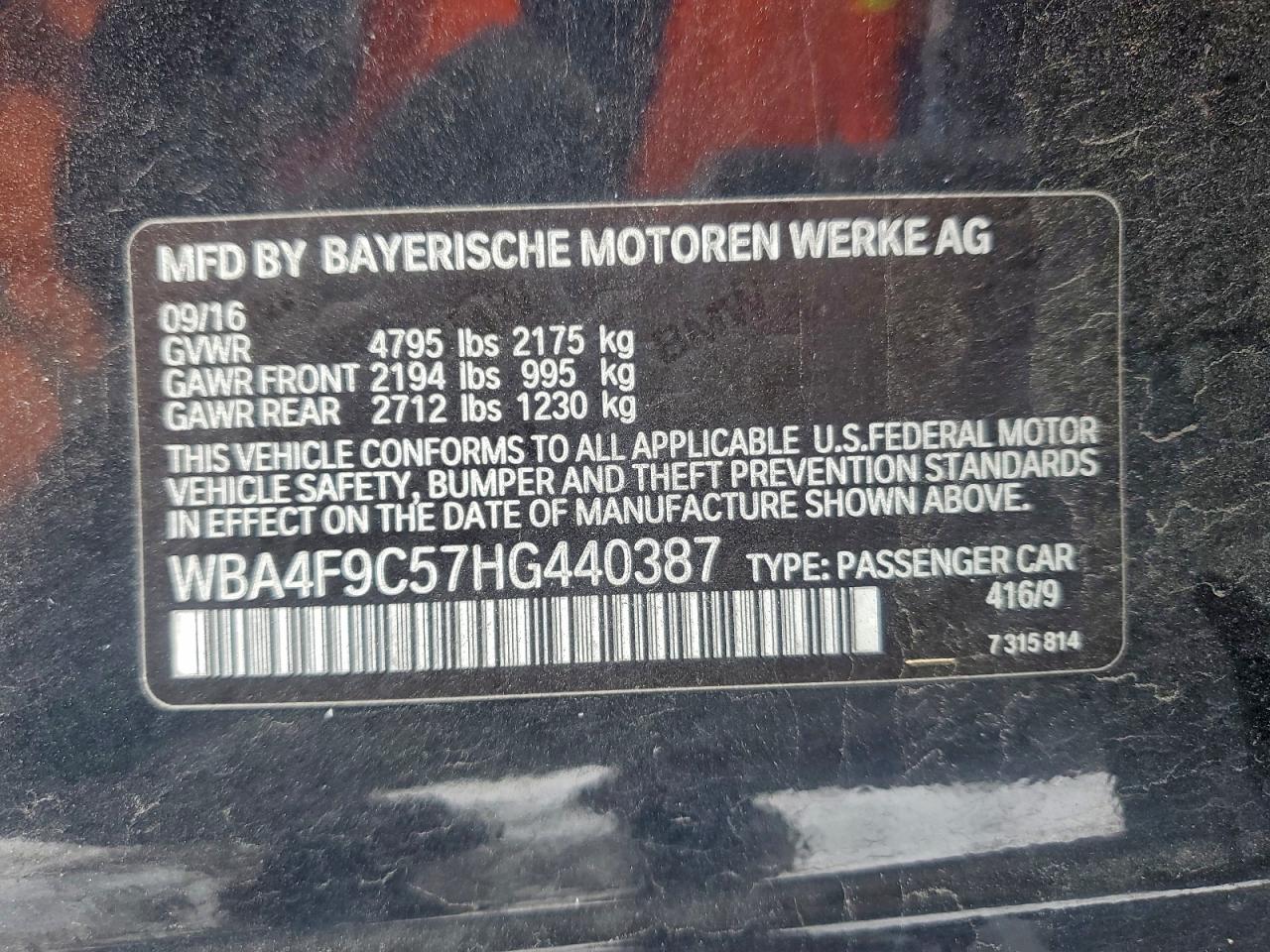 2017 BMW 430Xi Gran Coupe VIN: WBA4F9C57HG440387 Lot: 94462155