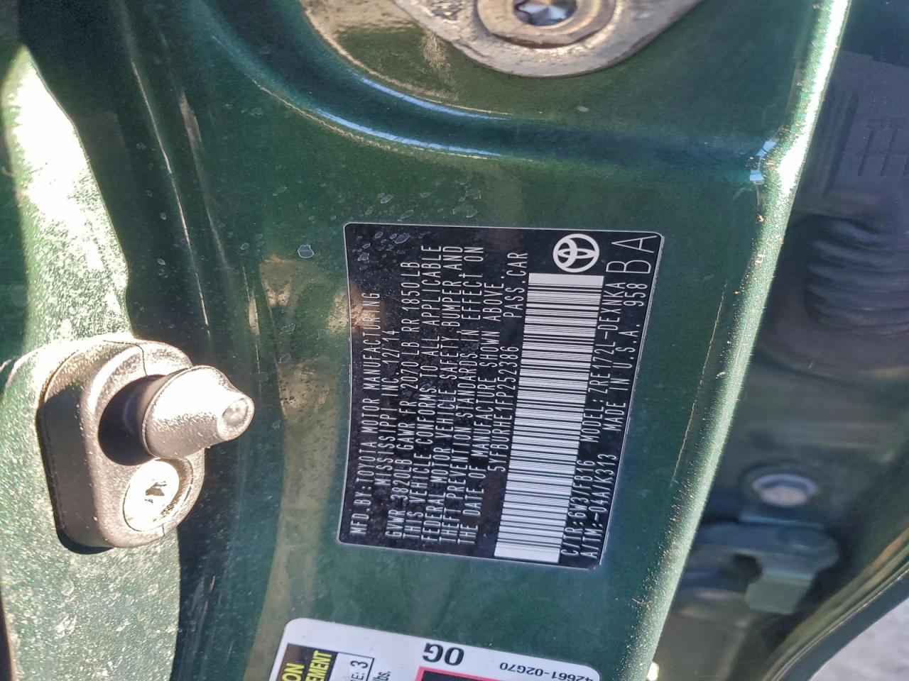 2015 Toyota Corolla L VIN: 5YFBURHE1FP252386 Lot: 95434925