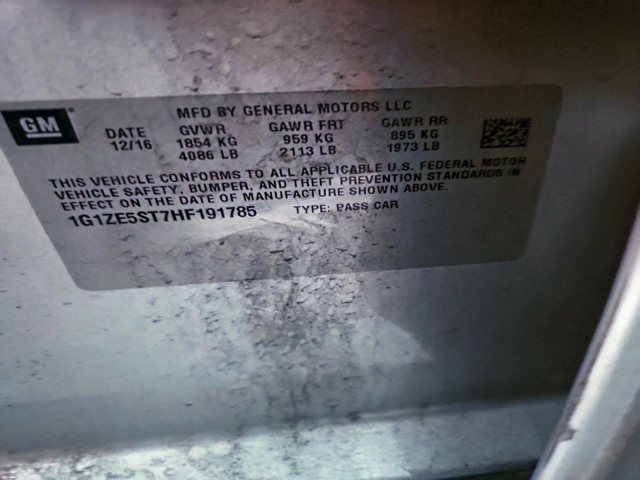 2017 Chevrolet Malibu Lt VIN: 1G1ZE5ST7HF191785 Lot: 94345595