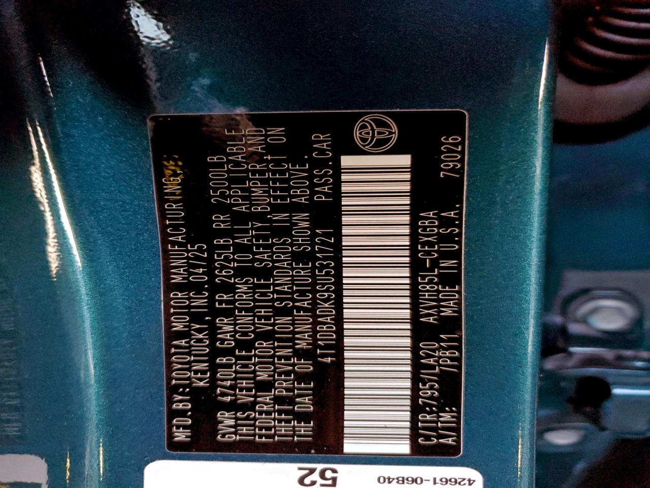 2025 Toyota Camry Xse VIN: 4T1DBADK9SU531721 Lot: 98068395