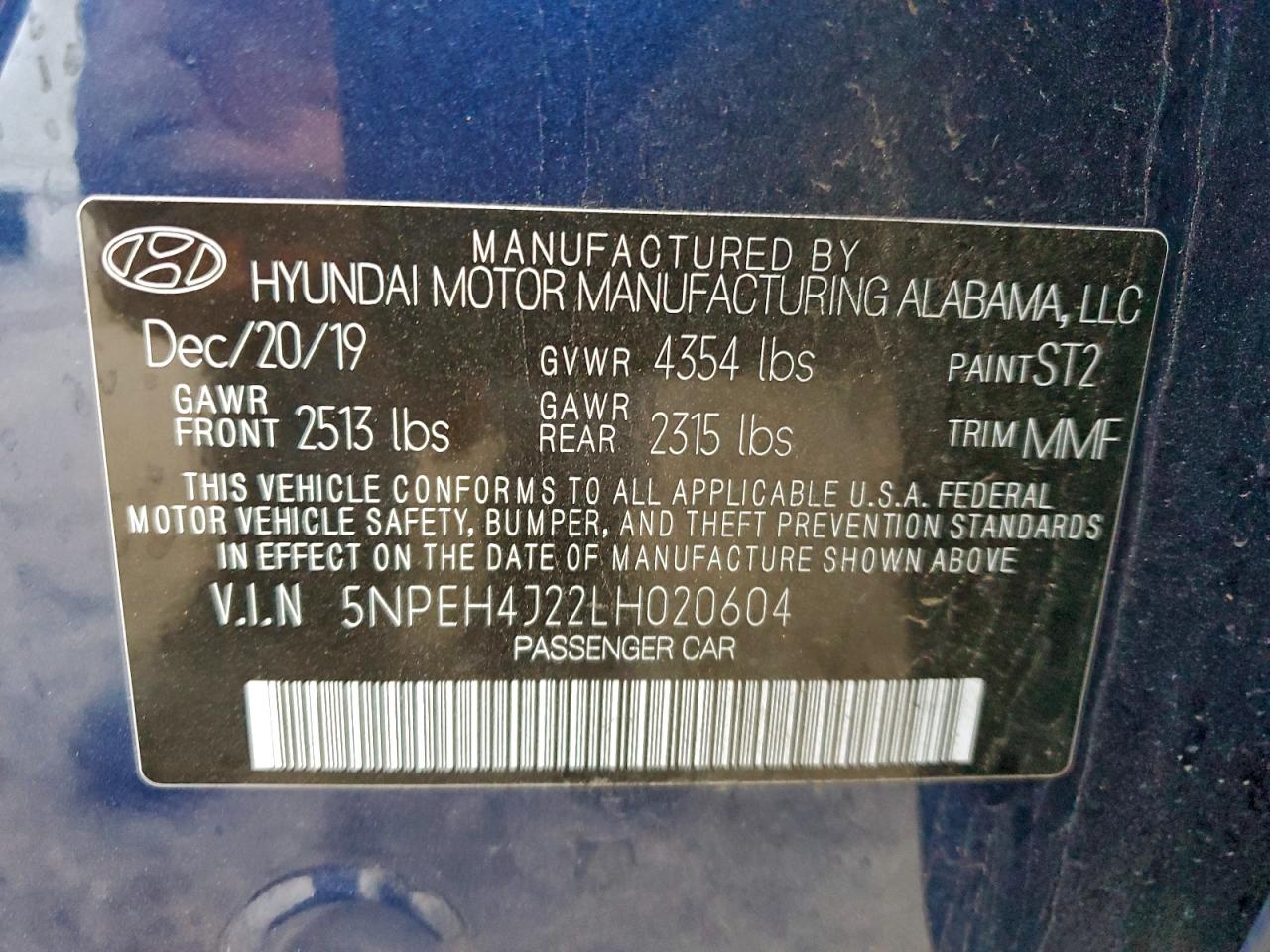 2020 Hyundai Sonata Limited VIN: 5NPEH4J22LH020604 Lot: 95132615