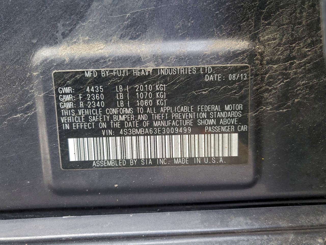 2014 Subaru Legacy 2.5I VIN: 4S3BMBA63E3009499 Lot: 95287155