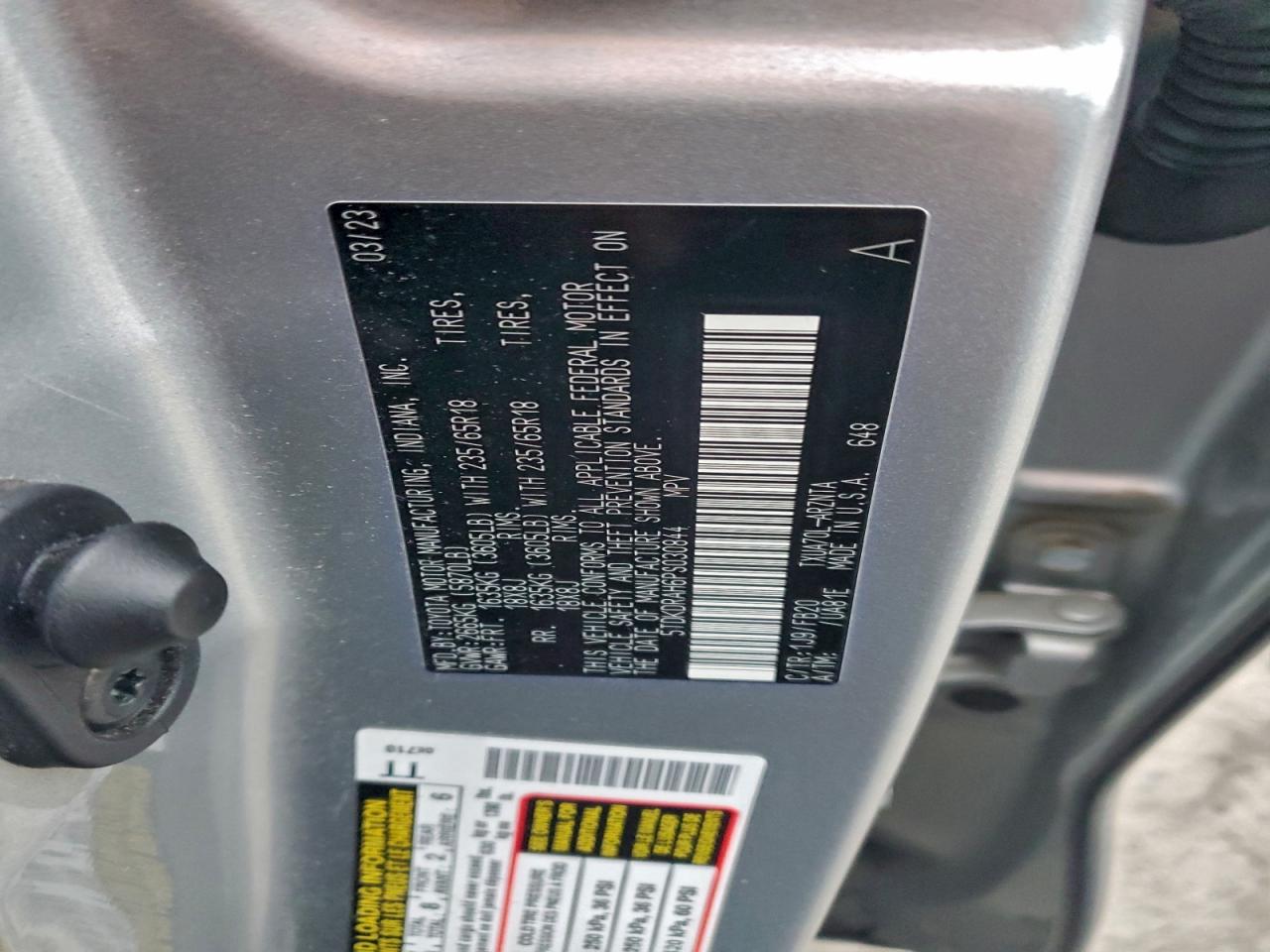 2023 Toyota Highlander L VIN: 5TDKDRAH6PS030844 Lot: 96171595