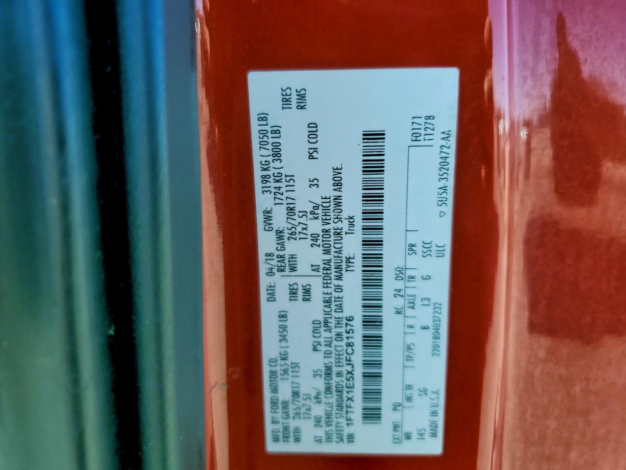 2018 Ford F150 Super Cab VIN: 1FTFX1E5XJFC81576 Lot: 96611985