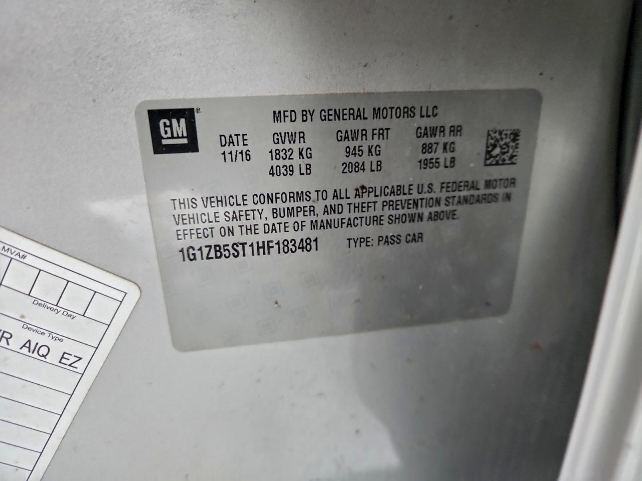 2017 Chevrolet Malibu Ls VIN: 1G1ZB5ST1HF183481 Lot: 92096865