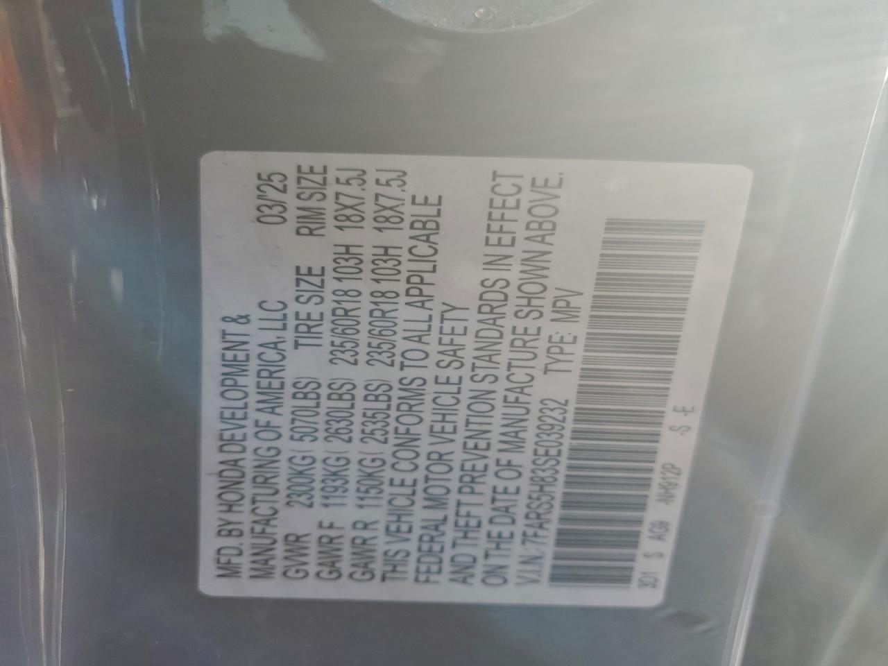 2025 Honda Cr-V Sport-L VIN: 7FARS5H83SE039232 Lot: 96771235