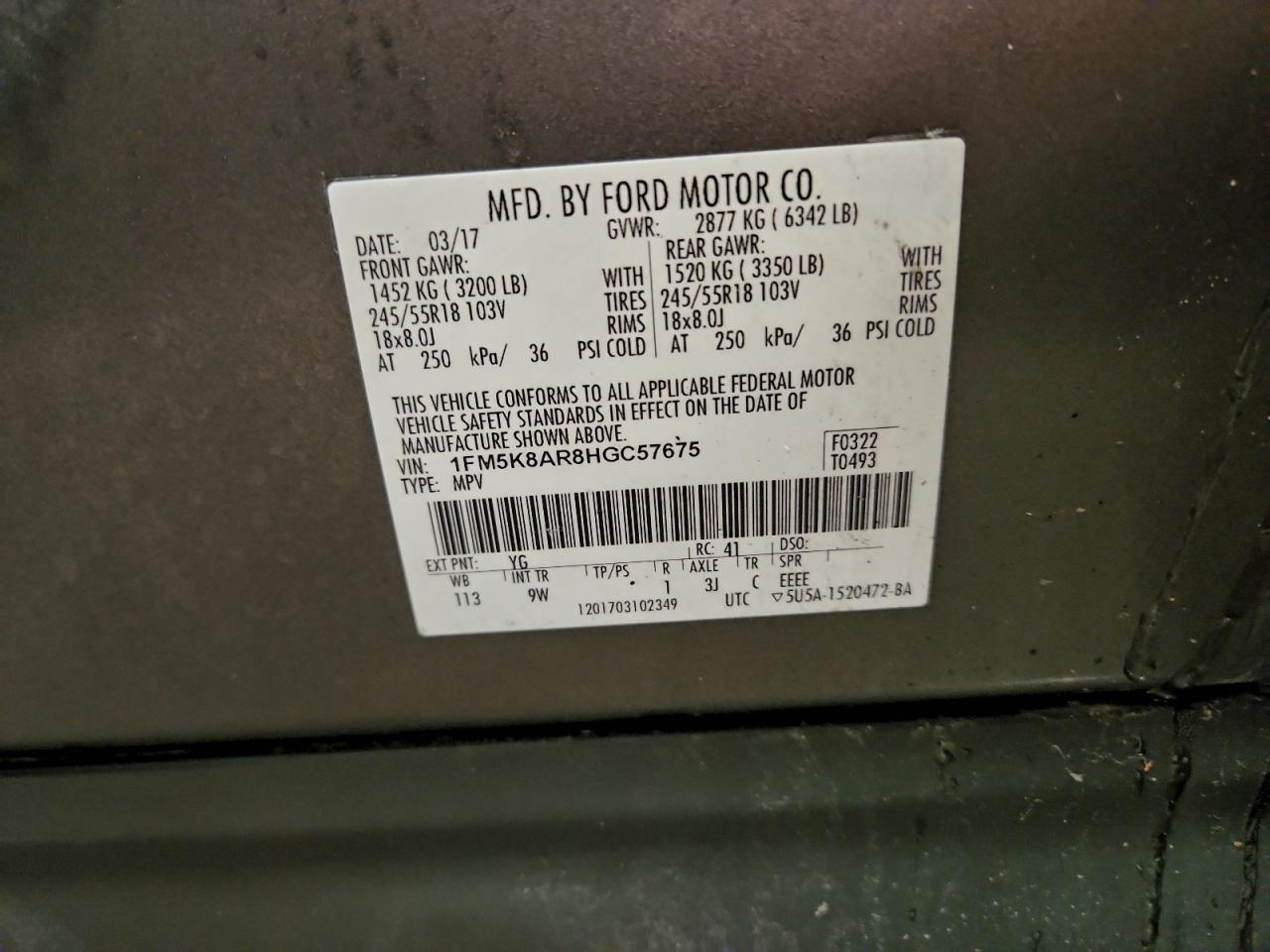 2017 Ford Explorer Police Interceptor VIN: 1FM5K8AR8HGC57675 Lot: 95693035