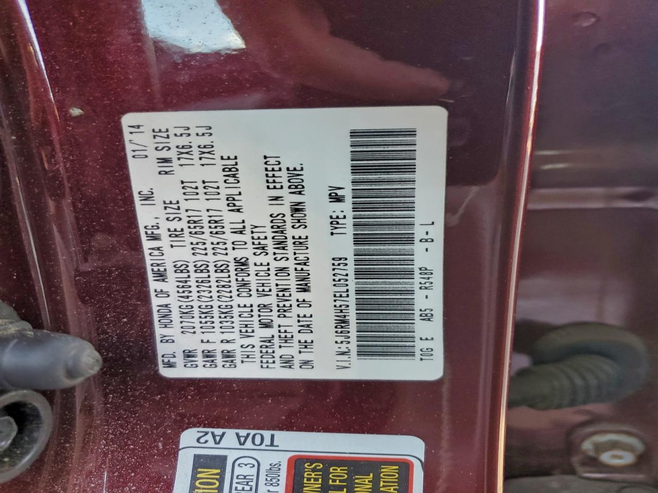 2014 Honda Cr-V Ex VIN: 5J6RM4H57EL052759 Lot: 95132685