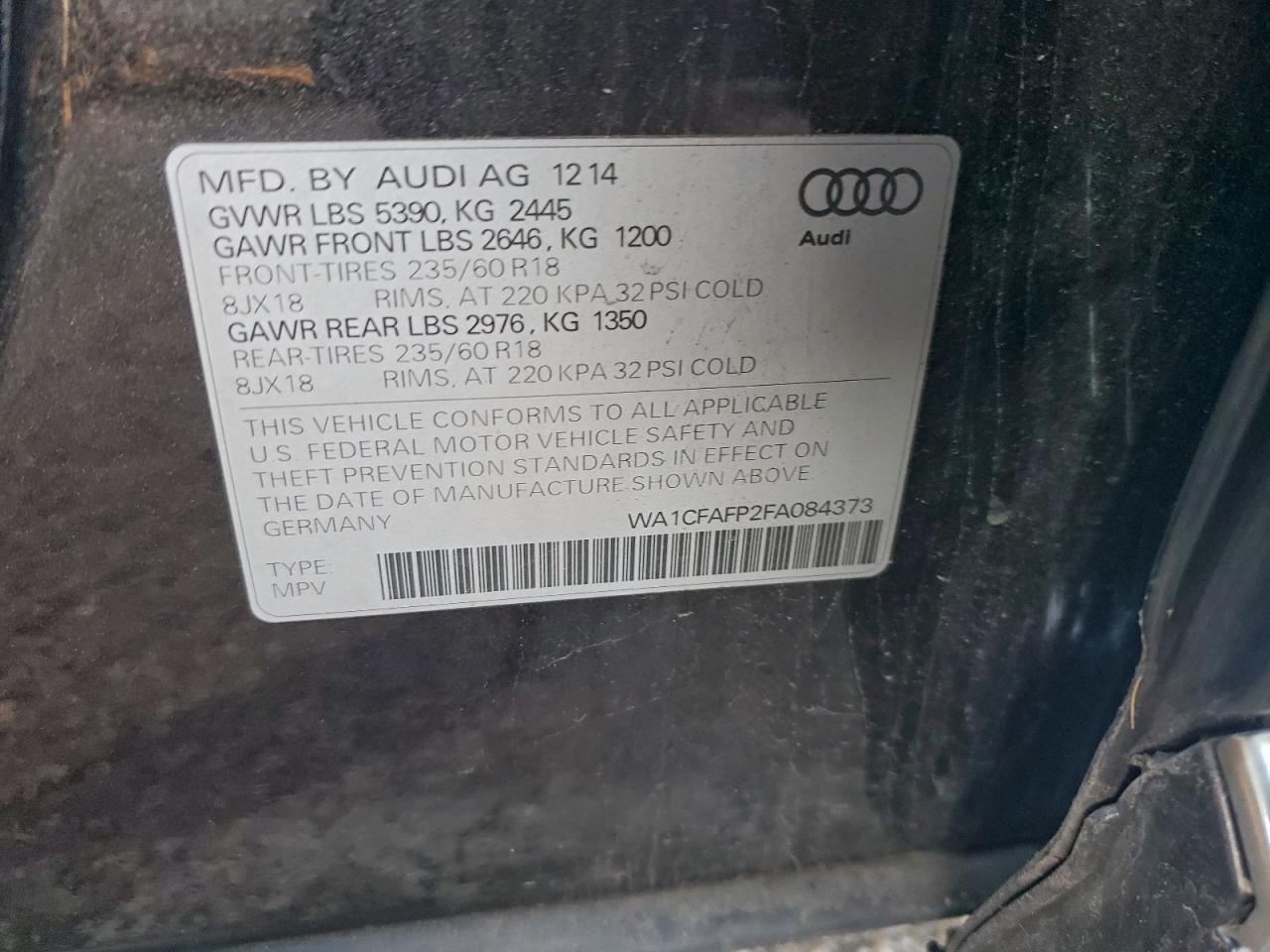 2015 Audi Q5 Premium VIN: WA1CFAFP2FA084373 Lot: 96502665