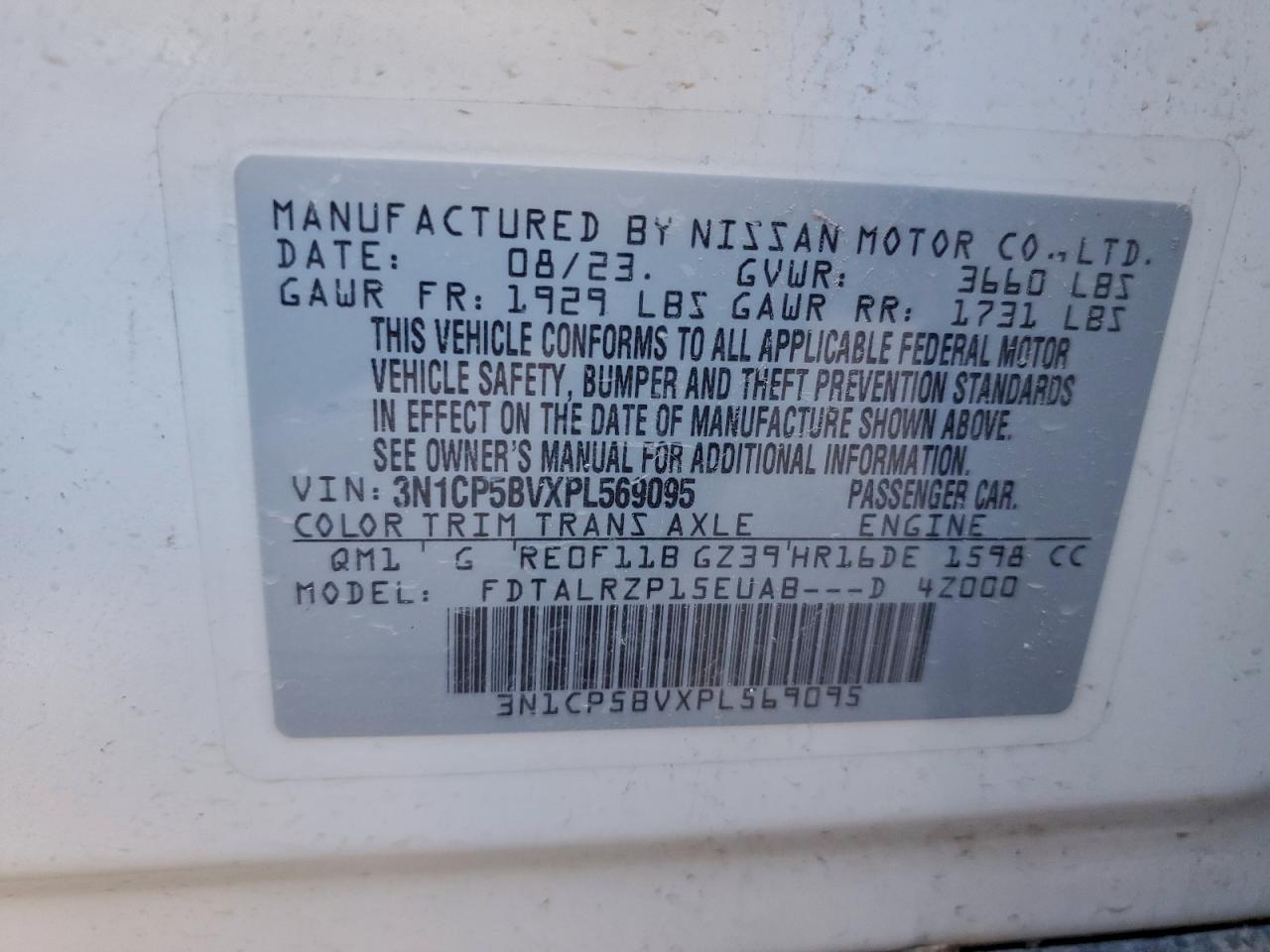 2023 Nissan Kicks S VIN: 3N1CP5BVXPL569095 Lot: 96079645