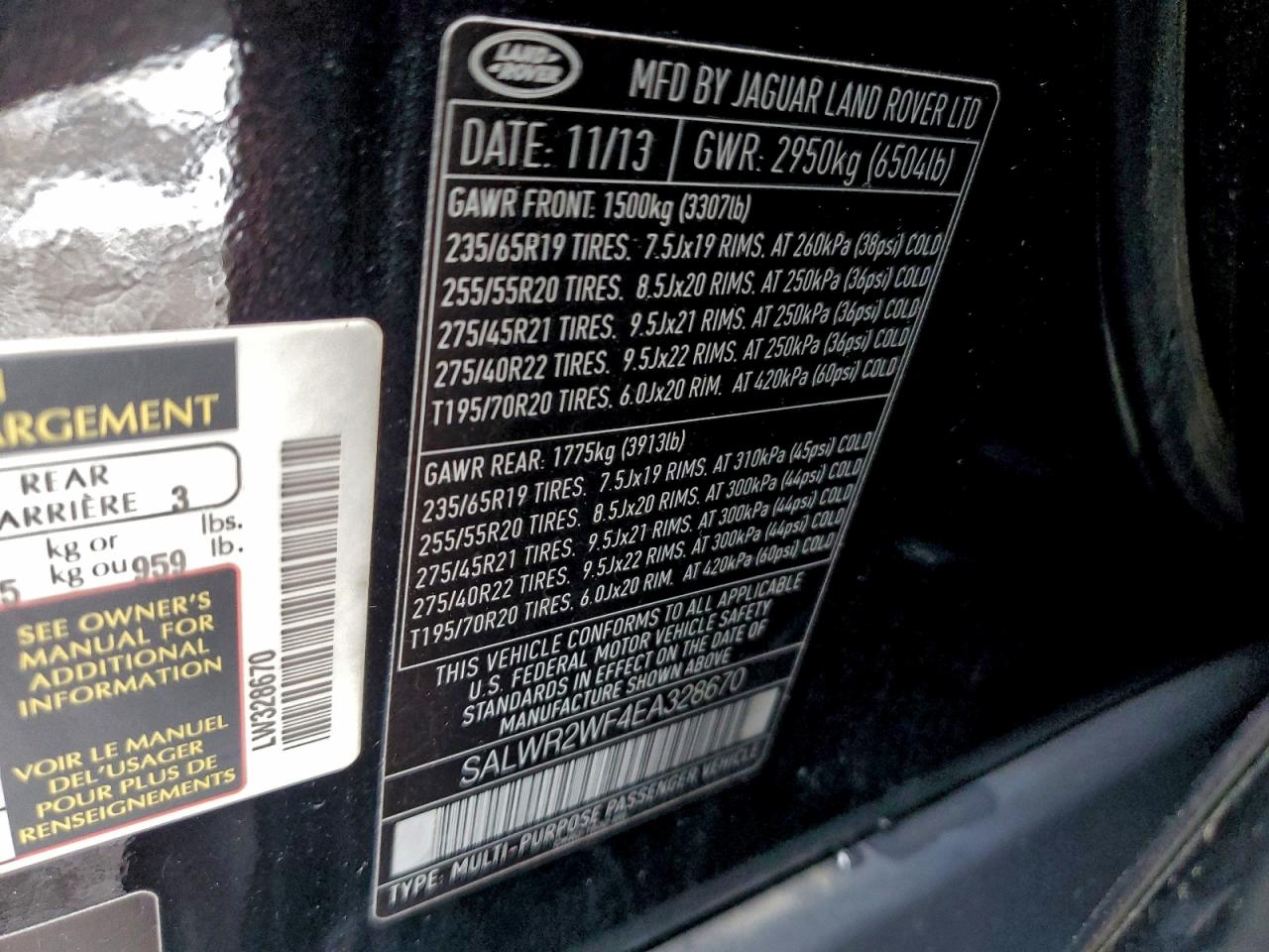 2014 Land Rover Range Rover Sport Hse VIN: SALWR2WF4EA328670 Lot: 95625405