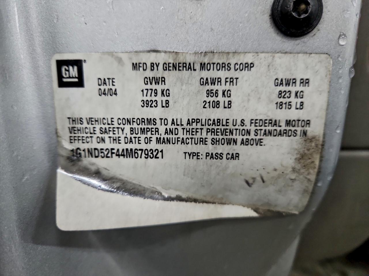 2004 Chevrolet Classic VIN: 1G1ND52F44M679321 Lot: 94806825