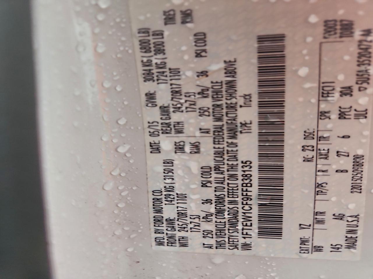 2015 Ford F150 Supercrew VIN: 1FTEW1CF9FFB38135 Lot: 94148995