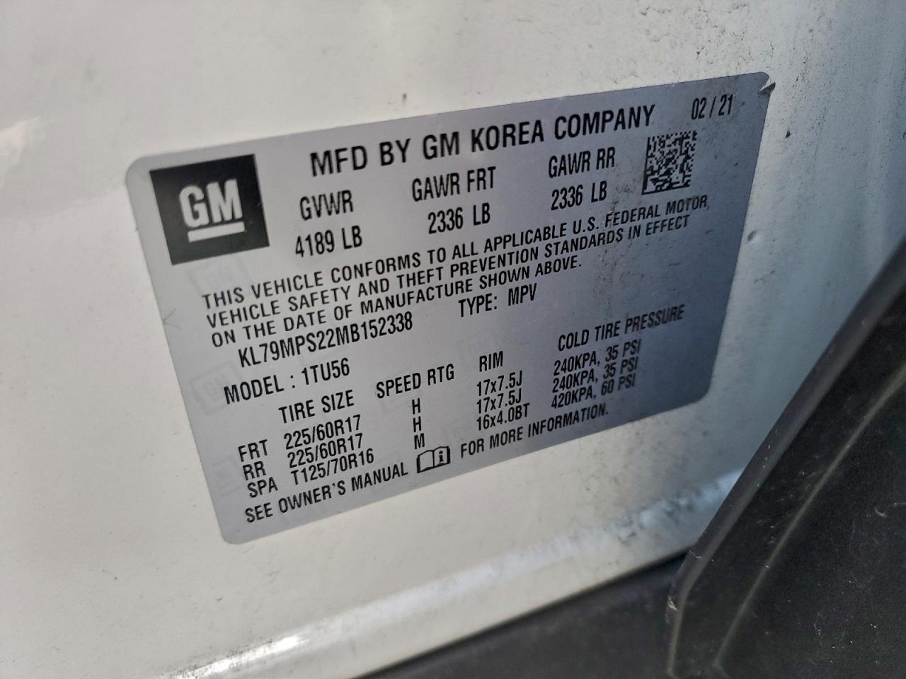 2021 Chevrolet Trailblazer Lt VIN: KL79MPS22MB152338 Lot: 95953525