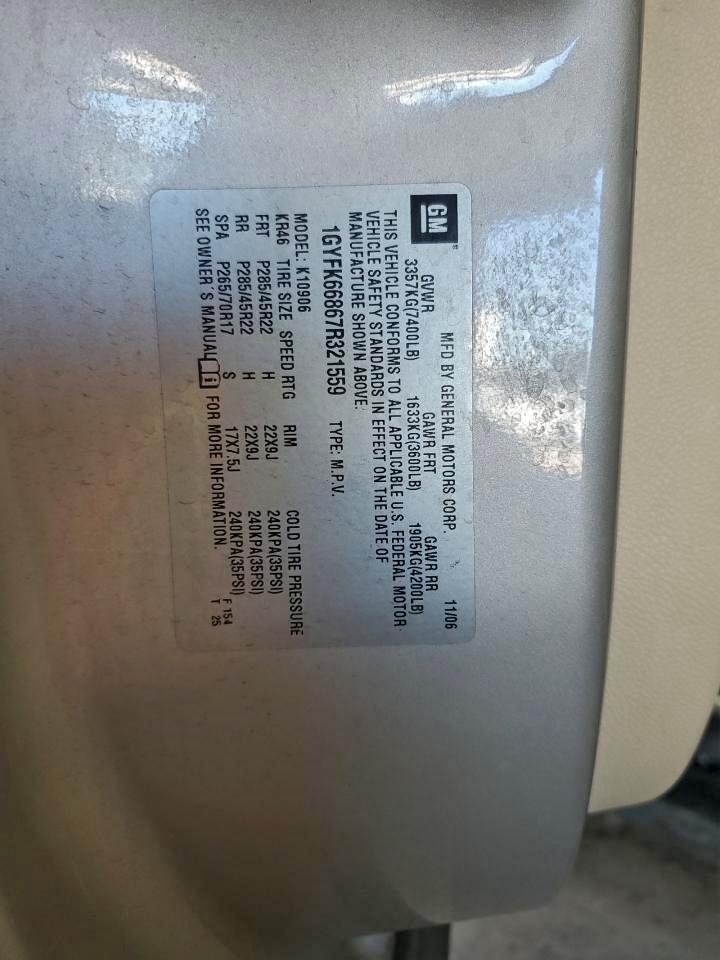 2007 Cadillac Escalade Esv VIN: 1GYFK66867R321559 Lot: 95024025