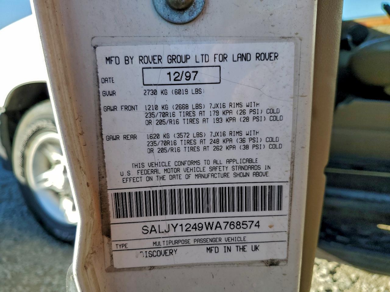 1998 Land Rover Discovery VIN: SALJY1249WA768574 Lot: 95158545