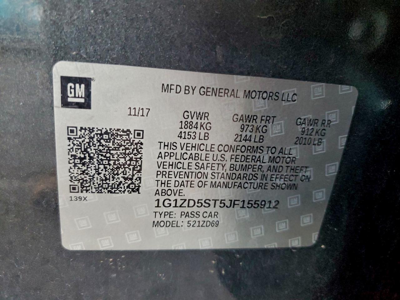 2018 Chevrolet Malibu Lt VIN: 1G1ZD5ST5JF155912 Lot: 94909225