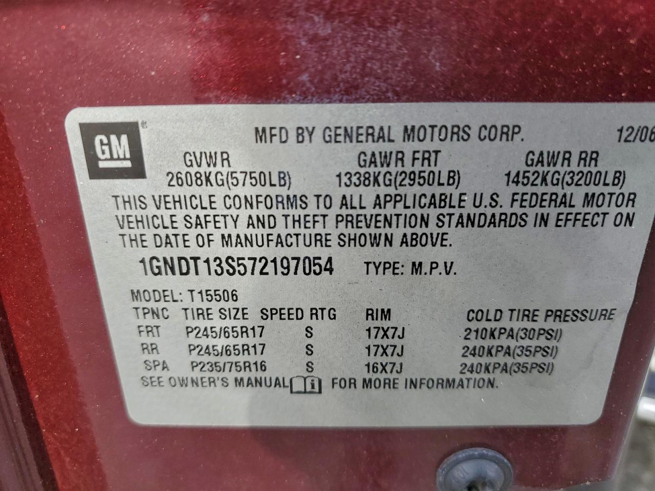 2007 Chevrolet Trailblazer Ls VIN: 1GNDT13S572197054 Lot: 95761085