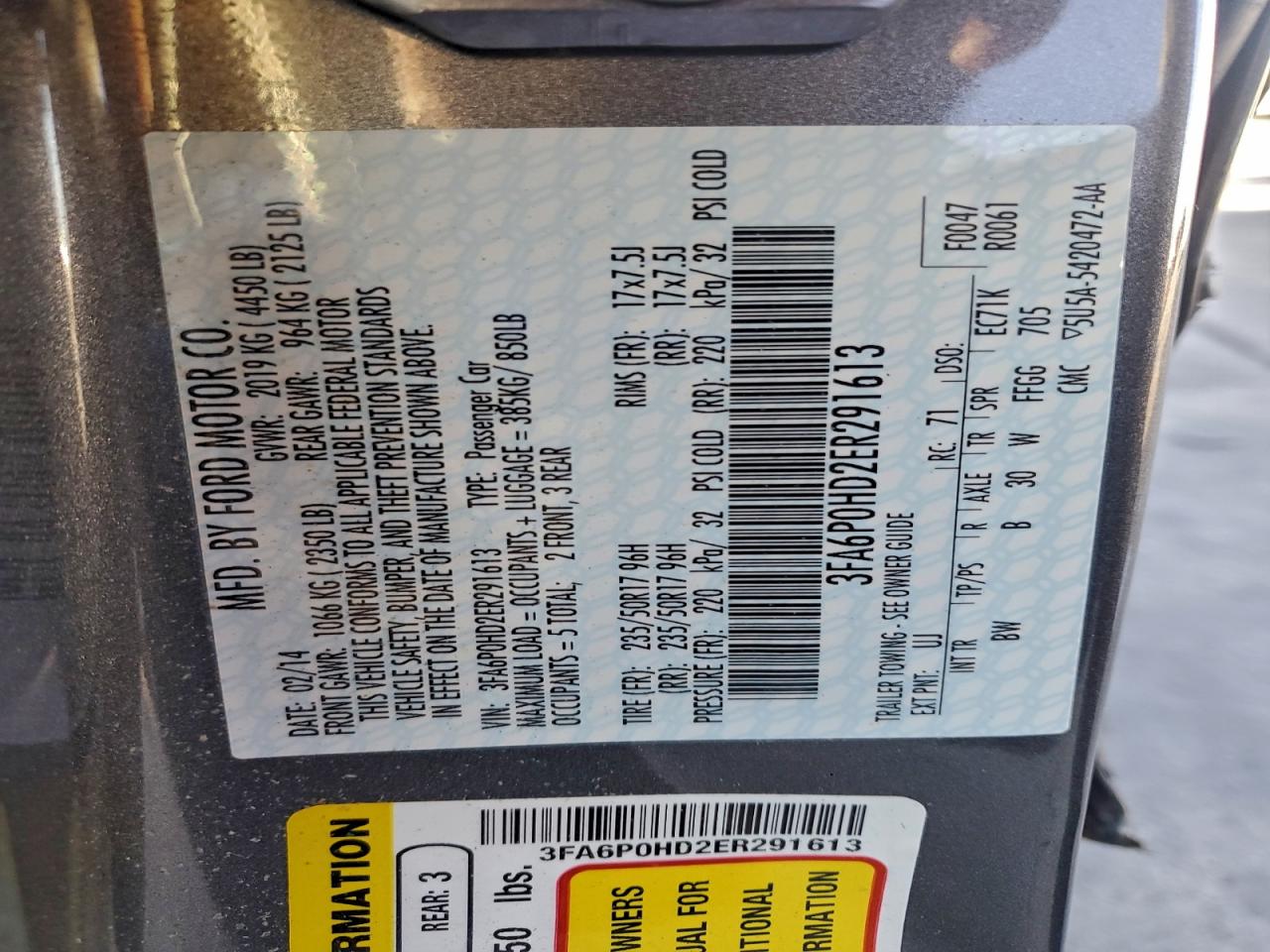 2014 Ford Fusion Se VIN: 3FA6P0HD2ER291613 Lot: 94152875