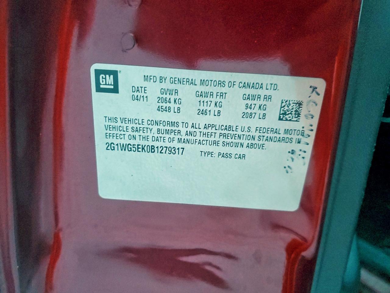 2011 Chevrolet Impala Lt VIN: 2G1WG5EK0B1279317 Lot: 94088185