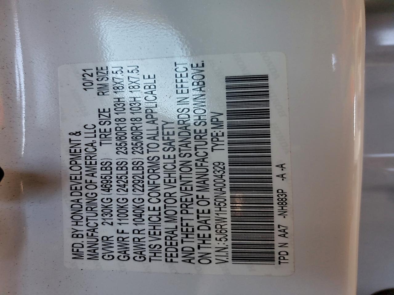 2022 Honda Cr-V Ex VIN: 5J6RW1H50NA004329 Lot: 96211775