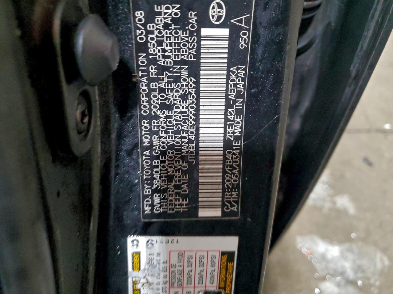 2009 Toyota Corolla Base VIN: JTDBL40E999035499 Lot: 97266785