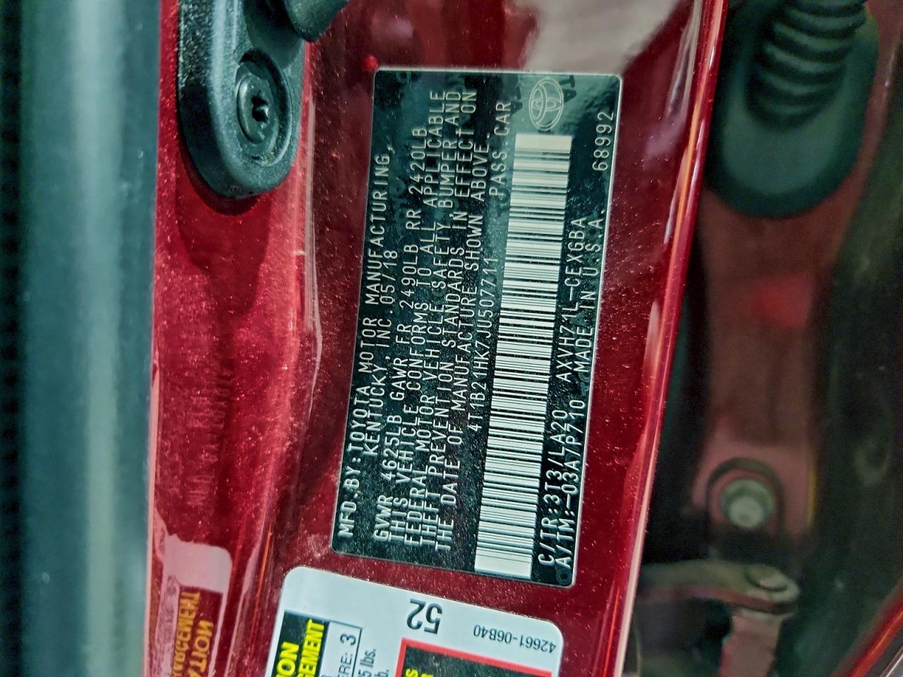 2018 Toyota Camry Hybrid VIN: 4T1B21HK7JU507711 Lot: 95319495