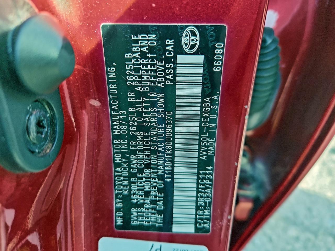 2013 Toyota Camry Hybrid VIN: 4T1BD1FK8DU096370 Lot: 94753065