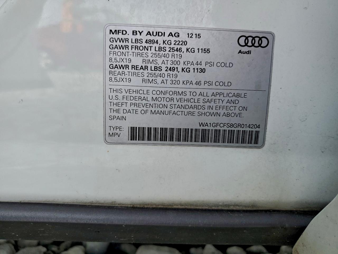 2016 Audi Q3 Prestige VIN: WA1GFCFS8GR014204 Lot: 95807505