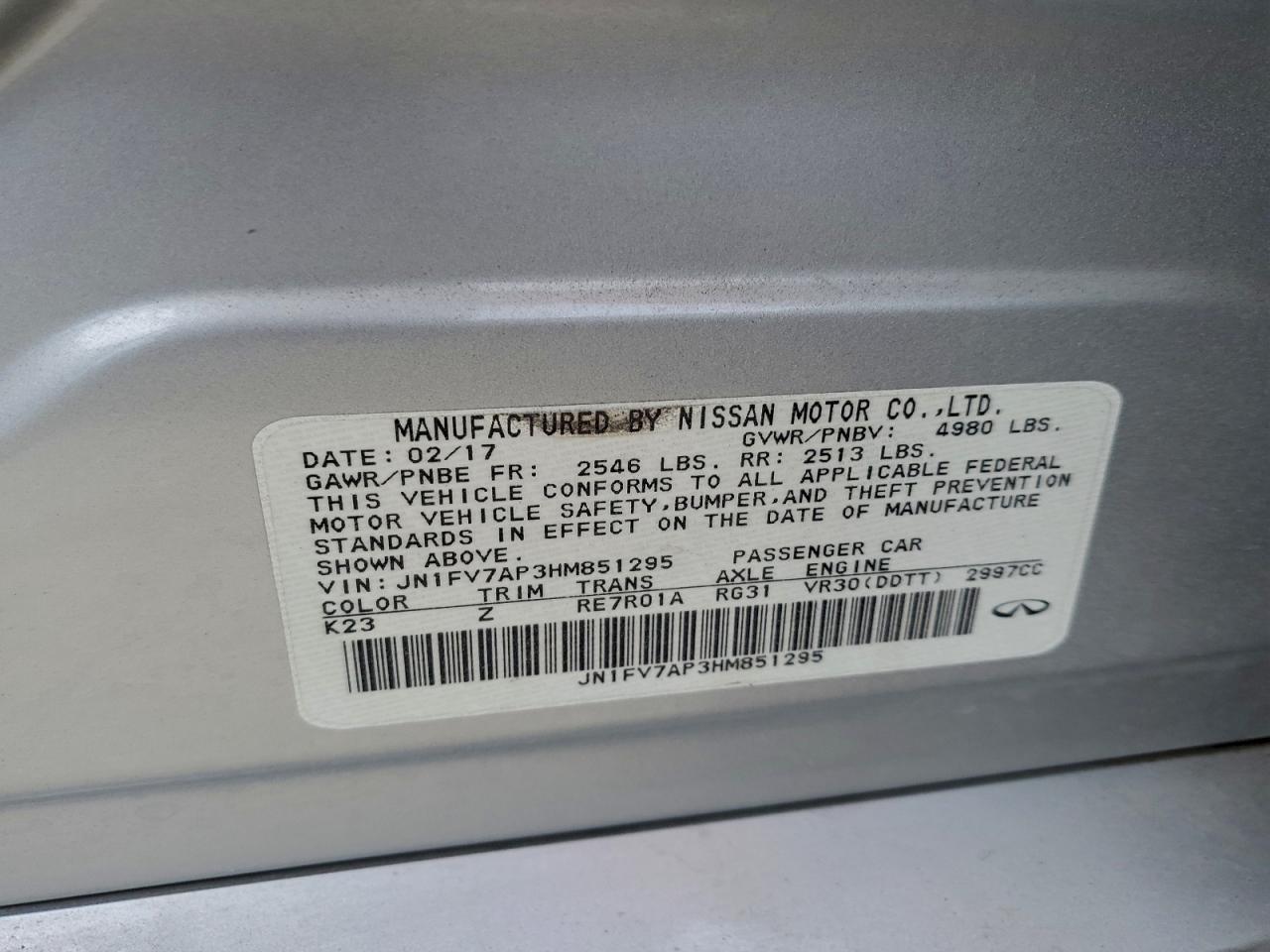 2017 Infiniti Q50 Red Sport 400 VIN: JN1FV7AP3HM851295 Lot: 94931325