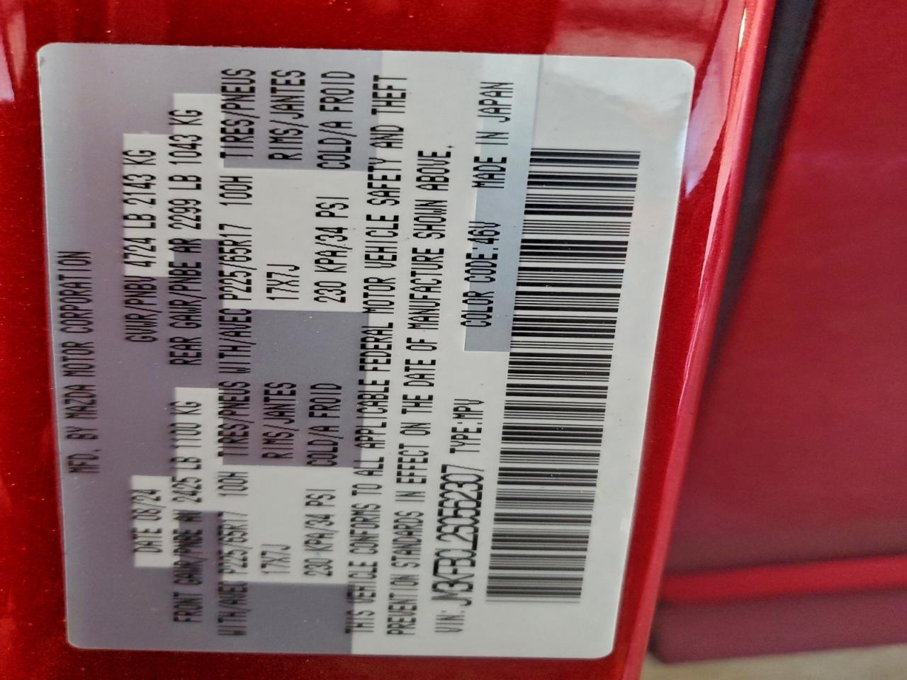 2025 Mazda Cx-5 Preferred VIN: JM3KFBCL2S0562307 Lot: 96170095