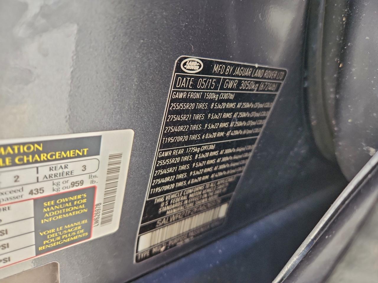 2015 Land Rover Range Rover Sport Sc VIN: SALWR2TF2FA626978 Lot: 95924855