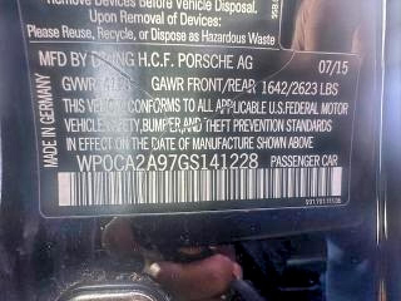 2016 Porsche 911 Carrera VIN: WP0CA2A97GS141228 Lot: 97702855